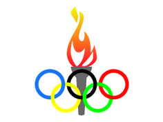 the olympic logo is shown with flames coming out of it