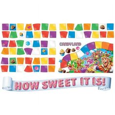 candyland how sweet it is board game with banner and candies on white background