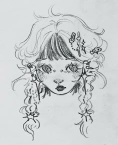 Art Sketch Book Inspiration, Goth Drawing Reference, Sketch Ideas Face, Whimsigoth Illustration, Pfp Drawing Ideas, Hair Sketch Ideas, Drawings Of People Sketches, Face Art Sketch, Drawing Reference Face