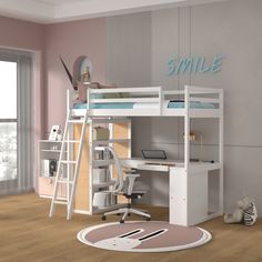 a child's bedroom with a bunk bed and desk