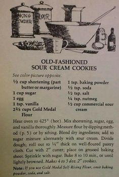 an old fashioned sour cream cookie recipe is shown in this advertisement for baking sodas