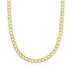 Ross-Simons - Italian 8mm 14kt Yellow Gold Modified Curb-Link Necklace. 18". Step up your style game with this Italian-made classic! Brightly aglow in high-polished 14kt yellow gold, this sizable 8mm necklace boasts modified curb links with chic and modern charm. Wear it solo to give it its moment in the spotlight, or as the bold base in an on-trend layered look. Lobster clasp, 14kt yellow gold modified curb-link necklace. Jewelry Presentation, Curb Chain Necklace, In The Spotlight, Jewelry Inspo, Fine Jewellery Necklace, Curb Chain, Layered Look, Link Necklace, Gold Gold