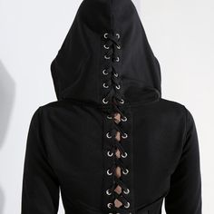 Gothic Hoodie Bolero with Straps EG0461 - Egirldoll Edgy Fitted Cotton Hoodie, Fitted Long Sleeve Hoodie For Spring, Black Fitted Cotton Hoodie, Fitted Black Cotton Hoodie, Edgy Fitted Hooded Hoodie, Fitted Edgy Hoodie, Black Fitted Hooded Top, Fitted Black Hooded Top, Fitted Black Hoodie For Winter