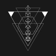 a black and white image with geometric shapes in the middle, on a dark background