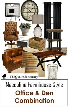 an office and den combination is featured in this brochure for masculine farmhouse house style