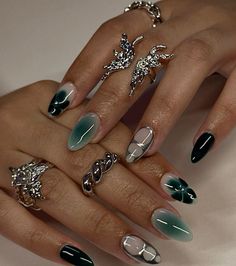 Rings From Amazon, Nail Journey, Become Your Own Boss, Fall Nail Ideas, Dark Green Nails, November Nails, Minimal Nails, Nail Jewelry, Silver Nails