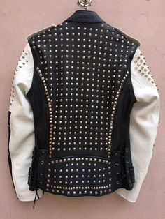 Men's Awesome and Classic Fashion Punk Studded Jacket Black and White Leather Jacket on Storenvy