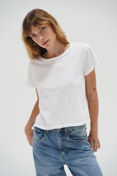 LNA Essential Shaden Crew Neck Tee in White Soft-washed Boxy Tops For Everyday, Soft-washed Boxy Top For Everyday Wear, Boxy Soft-washed Tops For Everyday, Classic Washed Tops For Everyday, White Tee And Jeans Outfit, White Tee And Jeans, Inspo Board, Basic Tee, Crew Neck Tee