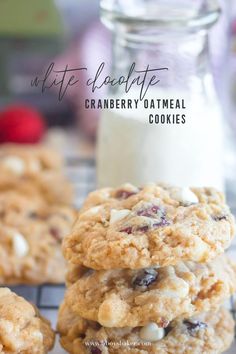 cranberry oatmeal cookies are stacked on top of each other