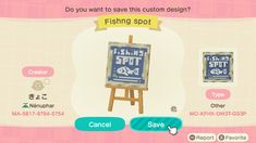 an animal crossing game screen with the caption do you want to save this custom design?