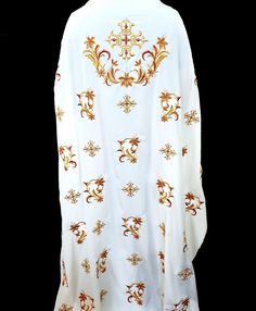 The embroidered fabric is designed for the vestment of the orthodox deacon, priest and Arch Priest.  Deacon: Includes fabric for the Stikharion (robe), epimanika (cuffs) and oration (stole) Priest: Includes fabric for the phelonion (chasuble), zone (belt), epigonation (palitza), epimanika (cuffs) and epitrachelion (stole).  Arch Priest: Includes fabric for Epitrachelion (stole), zone (belt), epimanika (cuffs), epigonation (palitza), Sakkos (robe), small and large omophrion.  Τhe fabric is light Gold Embroidered Chasuble For Traditional Ceremonies, High Priest Breastplate Stones, Traditional White Embroidered Chasuble, White Embroidered Chasuble For Church, Traditional Embroidered Chasuble For Ceremonial Use, Luxury Gold Traditional Chasuble, Traditional Gold Ceremonial Chasuble, Luxury Traditional Brocade Chasuble, Traditional Embroidered Ceremonial Chasuble