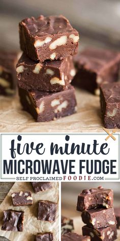 five minute microwave fudge brownies stacked on top of each other