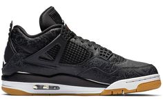 The Air Jordan 4 Retro SE 'Laser' is set to release in January 2019. This special edition of the Air Jordan 4 celebrates the 30th anniversary of the iconic silhouette with laser-etched designs on a black leather upper. White Jumpman logos on the heel and tongue tag add contrast, while a gum rubber outsole provides grippy traction. Air Jordan 4 Military Black, Jordan 11 Women, Vapour Max Nike, Nike Air Jordan 4 Retro, Air Jordans Women, Nike Air Jordan 4, Nike Sacai, Low Air Jordan 1, Jumpman Logo