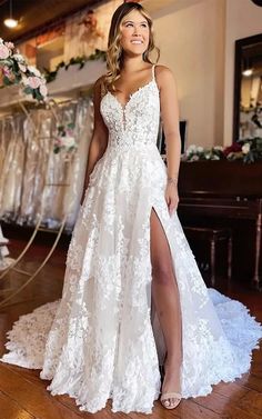 Shop Lace Spaghetti Front Split A-line Applique Wedding Dress Online. Dorris Wedding offers tons of high quality collections at affordable prices. Free shipping Now!