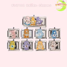 Limited edition CareBears Italian charms - Fits classic 9mm Nomination Italian charms bracelet, minimalist simple bracelet. Over 10 years family business, over 1000 pattern available. Great quality. Very hard to find. Poo Poo, Italian Charms, Bracelet Minimalist, Bracelet Simple, Charms Bracelet, Simple Bracelets, Family Business, Italian Charm Bracelet, Charm Bracelets