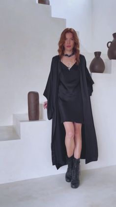 Wide Sleeve Bohemian Kaftan Cardigan • Black Peace Silk Kimono Robe | AYA Sacred Wear Bohemian V-neck Kimono For Party, Elegant V-neck Kaftan For Fall, Elegant V-neck Fall Kaftan, Black Open Front Evening Kimono, Bohemian Long Sleeve Kimono For Evening, Bohemian Long Sleeve Evening Kimono, Bohemian Open Front Robe For Daywear, Black V-neck Kimono For Fall, Black V-neck Kimono For Festival