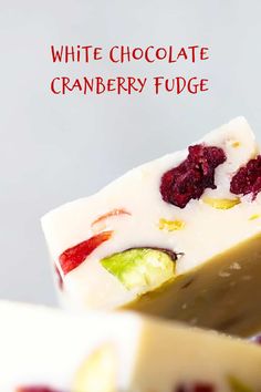 white chocolate cranberry fudge is stacked on top of each other