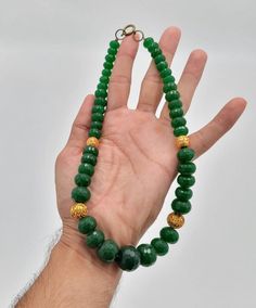 It's Beautiful Quality Green Agate Stone With Vintage Gold Plated Beads In Between From Tibet its Totally Handmade Necklace Its Natural Green Agate StoneGemstone Green AgateSize 45Cm Gold Emerald Necklace With Green Onyx Round Beads, Emerald Necklace With Faceted Green Onyx Beads As Gift, Emerald Necklace With Faceted Beads For Gift, Gift Emerald Necklace With Faceted Green Onyx Beads, Jade Gemstone Beads Necklaces, Traditional Jade Necklace With Gemstone Beads, Traditional Beaded Emerald Necklace With Round Beads, Green Agate Jewelry With Faceted Beads, Gold Jade Round Beaded Necklaces