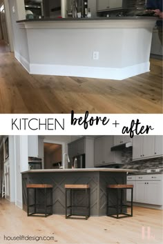 before and after pictures of a kitchen island