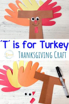 this is an easy thanksgiving craft for kids to make it looks like the letter t is for turkey