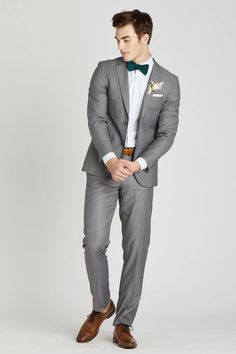 Grey Suit With Green Bow Tie, Grey Suit Green Bow Tie, Emerald Green Groomsmen Attire, Grey Suit Green Tie