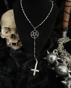 All materials made to last from strong stainless steel materials  This rosary features and inverted pentacle at the center and an inverted cross at the base.  No closure necessary because the necklace itself is long enough to go over your head. Private message for any customs such as an ank instead of the cross etc Inverted Pentacle, Travis Phelps, Inverted Cross, Cross Necklaces, Charm Necklaces, Handmade Wire Jewelry, Gothic Jewelry, Jewelry Inspo, The Cross