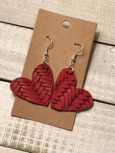 Red Heart Fishtail Weave Leather Earrings Dimensions: Heart 1 1/2" X 1 1/2" Color:  red Hardware is stainless steel and is nickel and lead free. *Back side or suede back color on this leather may change from dye lot to dye lot. ** Each piece is unique, so expect slight differences from the piece pictured. Small Heart, Earrings Etsy, Earrings Photo, Leather Earrings, Red Heart, Embossed Leather, Etsy Store, Jewelry Earrings Dangle, Silver Earrings