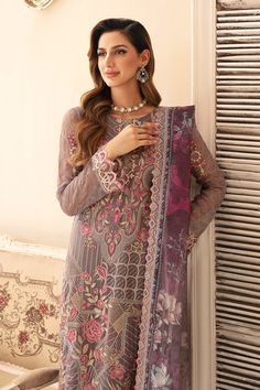 Embroidered chiffon front with sequenceEmbroidered chiffon backEmbroidered chiffon sleevesEmbroidered organza sleeve laceEmbroidered organza ghera laceDigital print Tilla Net dupattaEmbroidered 4-side patti for dupattaRaw Silk trouser – 2.5 MeterEmbroidered organza trouser lace Lawn Designs, Asim Jofa, Dress 2022, Organza Sleeves, Readymade Saree, Suit Dress, Silk Trousers, Embroidered Neckline, Net Dupatta