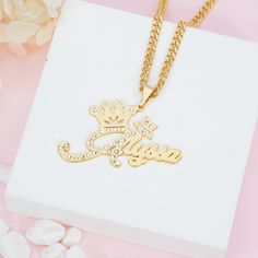 Item: 2023S0027  Material: Copper  Color: Gold  Necklcae Chain Length: 14",16",18",20",22"  Earrings Diameter: 22mm  Process: Gold plated  Recipient: Woman, Mom, Wife, Girl Friend, Children, Family  Product Type: Personalized Jewelry  Gift Type: Set  Occasions: Valentine's Day, Mother's Day, Christmas, Birthday, etc  Jewelry Type: Name Necklace, Name Earrings  Brand: Silviax Jewelry Gold Birthday Jewelry With Crown Design, Gold Jewelry With Crown Design For Birthday, Gold Princess Style Jewelry For Gift, Princess Style Jewelry With Crown Design, Princess Style Gold Jewelry Gift, Princess Style Gold Jewelry For Gifts, Personalized Princess Style Jewelry Gift, Personalized Princess Style Jewelry For Gifts, Princess Crown Jewelry Gift