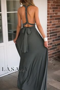 Lasaky - Elegant Cross-Back Strappy Maxi Dress Tied Maxi Dress, Bare Back Dress, Split Dress Thigh, Very Short Dress, Cheap Bridesmaid Dresses, Rockabilly Dress, Dinner Dress, Cosplay Dress, Plus Size Maxi Dresses