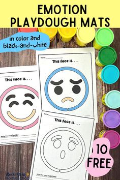 two printable emotions playdou mats with the text emotion playdou mats in color and black - and - white