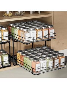 [Fits for Standard Cabinets]Requires at least 12 ''Width x 11''Depth x 12''Height cabinet, Please confirm your cabinet size before you order. [Height Adjustable 2-Tier Pull Out Spice Rack]The cabinet spice rack organizer is height-adjustable and can store more spice bottles of different sizes. [SMOOTH SLIDING & ELEVATED GUARFRAIL] The rails are designed with a ball bearings system to ensure smooth slide, so you can slide the rack with a full load of spice jars easily. [Quality Metal]Our cabinet sliding spice rack is made of rust-proof metal with high quality strength to ensure durability and sturdiness. The drawers are covered with plastic plates, which keep the bottles stable and do not fall easily. [Easy Assemble] Easy to assemble and use, just follow the instructions and the drawer slid Inside Cupboard, Spice Rack Design, Spice Rack Organization, Pull Out Spice Rack, Cabinet Spice Rack, Spice Rack Organiser, Inside Cabinets, Spice Racks, Metal Basket