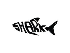 a black and white image of a shark with the word shark in it's mouth