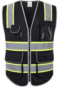 PRICES MAY VARY. Polyester Imported Zipper closure Machine Wash ▲ MATERIALS: 100% polyester fabric, high visibility reflective material. Durable, lightweight, breathable and machine washable. ▲ 360° HIGH REFLECTIVITY: the neon yellow safety vest with high visibility. The two-inch wide reflective strip covers the shoulders, chest, waist and back which provide 360° protection during work or outdoor activities under any lighting conditions. ▲ 8 MULTI-FUNCTION POCKETS: 8 front pockets bring you grea Women Construction, Construction Vest, Safety Jacket, Vest For Men, Vest With Pockets, Safety Workwear, Reflective Vest, Yellow Trim, Safety Vest