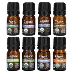 Cliganic USDA organic aromatherapy essential oils set (top 8), 100% pure natural - peppermint, lavender, eucalyptus, tea tree, lemongrass, rosemary, frankincense & orange. We offer only 100% pure, natural, organic, non-Gmo essential oils that means the oils are uncut (no carrier oils are added) and they are free of chemicals, no synthetics, etc. You're getting premium, high quality, affordable essential oils. Each oil in our 8-pack set is poured into glass amber bottles, which protect the oils from being de-sensitized, which weakens their scent and their properties. each bottle comes with a German dropper cap (orifice reducer) that gives you better control - one drop at a time! Our 8-pack is an affordable gift for even the most expensive tastes perfect for gifting on holidays, birthdays, a Spiritual Oils, Lemongrass Oil, Frankincense Oil, Essential Oil Set, Amber Bottles, Eucalyptus Oil, Eucalyptus Essential Oil, Scented Oils, Organic Essential Oils