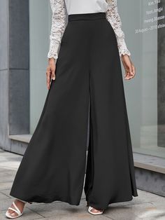 Slant Pockets Zipper Fly Palazzo Pants | EMERY ROSE Slant Pocket Pants, Wide Leg Pants Casual, High Waist Wide Leg Pants, Flowy Pants, Style Noir, Pantalon Large, Pants Casual, Inspiration Mode, Pocket Pants