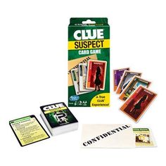 the clue suspect card game is open and ready to play