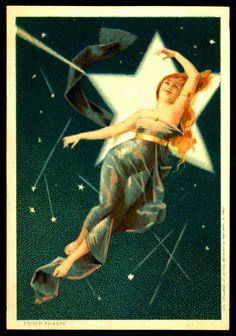 a woman flying through the air next to a star