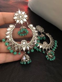 Beautiful kundan Bali earrings with hanging small jhumkis in silver polish. Lightweight and stylish In stock now and ready to ship. Pakistani Earrings, Jewelry Pakistani, Bali Earrings, Kundan Jewelry, Instagram Jewelry, Light Weight Jewelry, Silver Polish, Pakistani Jewelry, Kundan Earrings