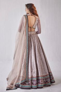 Buy Grey Dupion Embroidered Hand Sequin And Badla Bridal Lehenga Set For Women by Cedar & Pine Online at Aza Fashions in US