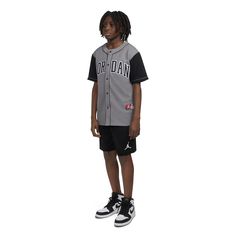 Baseball vibes with a basketball legacy. Showcase your love for both games in the Jordan HBR Baseball Jersey. Made with lightweight fabric, this jersey buttons down the front. It features heat-sealed Jordan and 23 logos on the front and back. Pair it with your AJ1s for a look worth posting on your socials. Button down jersey. Heat-sealed appliques logos at the front and back. Imported. Throwback College Jersey With Team Logo, College Throwback Jersey With Team Logo, Collegiate Cotton Basketball Jersey, College Cotton Jersey With Team Logo, Throwback Team-colored Baseball Jersey For College, Throwback Team-colored Cotton Jersey, Varsity Cotton Jersey For College, Team-colored Baseball Jersey With Team Name For Streetwear, Basketball Team Logo Cotton Jersey