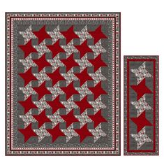 two red and gray quilts with stars on them