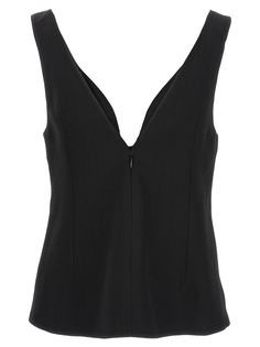 58% viscose, 42% silk Elegant Tailored V-neck Top, Chic V-neck Top For Cocktail, Classic V-neck Party Top, Formal Silk V-neck Top, Tailored Black V-neck Top, Fitted Viscose Blouse For Party, Elegant Party Tops With Back Zipper, Classic Tailored Tops For Evening, Chic Structured Formal Tops