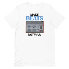 DMX "Make Beats Not War" Unisex T-Shirt Embrace nostalgia with this "Make Beats Not War" DMX inspired design. This vintage drum machine t-shirt sports a humorous twist, effortlessly blending the old-school charm with an upbeat message. A perfect choice for beat enthusiasts and vintage drum machine lovers alike. Additional Information This t-shirt is everything you've dreamed of and more. It feels soft and lightweight, with the right amount of stretch. It's comfortable and flattering for all. • 1 Band Merch T-shirt With Graphic Print For Sports, White Music-themed Crew Neck T-shirt, Music-themed Graphic T-shirt For Fans, White Slogan T-shirt For Sports Events, Hip Hop T-shirt With Graphic Print For Sports Events, Music-themed Text Print T-shirt For Streetwear, Sports Band Merch T-shirt With Graphic Print, Hip Hop Graphic T-shirt For Sports Events, Retro Fan Merchandise T-shirt With Slogan