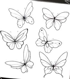 four different butterflies that are drawn in black and white