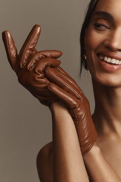 Polyurethane-coated polyester; wool, nylon lining Dry clean Imported | Faux-Leather Short Gloves by Anthropologie in Beige, Women's, Size: Medium, Polyester/Nylon/Wool Grey Gloves, Leather Gloves Women, Short Gloves, Fur Gloves, Gloves Women, Leather Short, Leather Shorts, Beauty Wellness, Womens Gloves