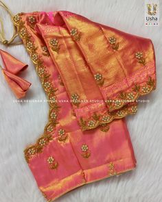 Tissue Pattu Blouse Work Designs, Trending Embroidery Blouse Designs, Only Hands Maggam Work, Muthyam Work Blouse Designs, Orange Colour Aari Work Blouse, Magam Simple Designs, Maggam Works For Blouses, Trending Maggam Work Designs, Simple Maggam Designs For Blouses