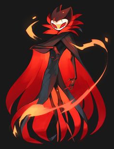 an anime character with red hair and black clothes