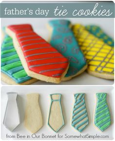 father's day tie cookies are decorated with royal icing