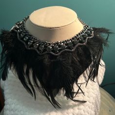 Black Feather And Smoke Rhinestone Choker Necklace Black Feather Jewelry For Party, Black Feathered Jewelry For Party, Glamorous Party Jewelry With Feathers, Elegant Black Feather Jewelry, Rhinestone Choker Necklace, Rhinestone Choker, Black Feathers, Womens Jewelry Necklace, Black Gray